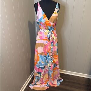 Aqua Women’s Large Wrap Waist Tie Multi-Color Boho Strap Sundress